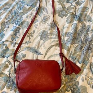 Tory Burch Leather Crossbody Tassel Bag - Red